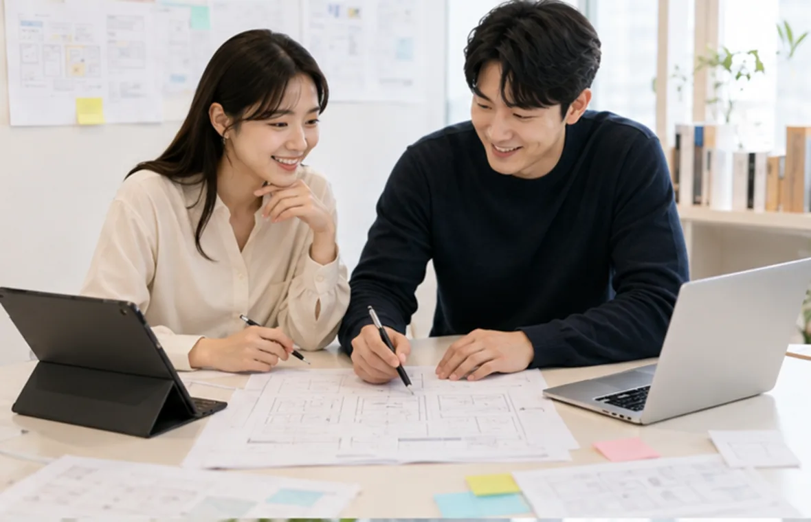 홈페이지 화면 구성을 설계하는 모습